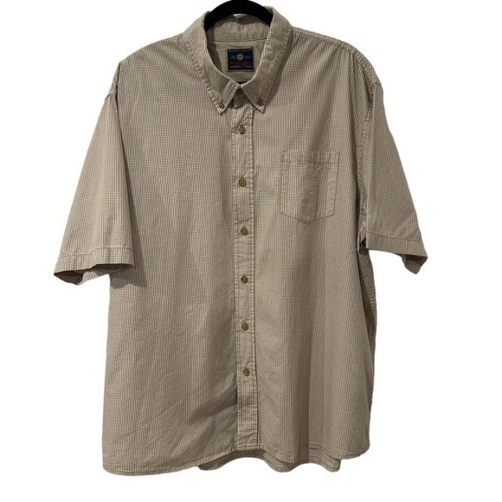 Wrangler Mens Shirt Tan White Small Plaid Button Up Short Sleeve Size 2XL
